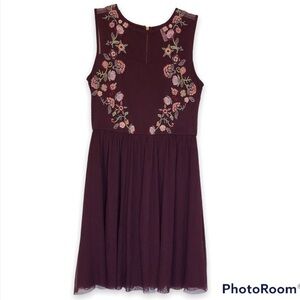 Xhilaration for Target Maroon with Floral Embroidery Sleeveless Dress Size Med